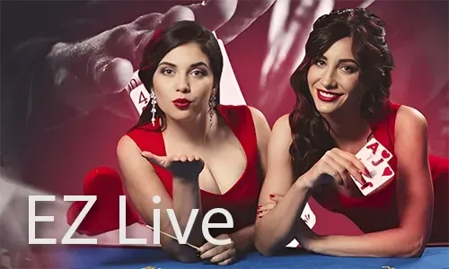 Live casino dealer with cards and roulette wheel, 27 branding